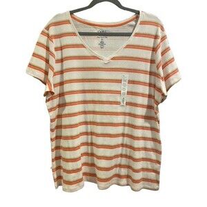 Women's XXL T-shirt Croft & Barrow Classic Short Sleeve V-neck Cotton Stripe NWT